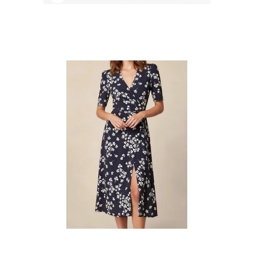 ROUJE PARIS Gabin Midi Wrap Floral Dress Cerisier Marine Women Sz FR 34 US 2